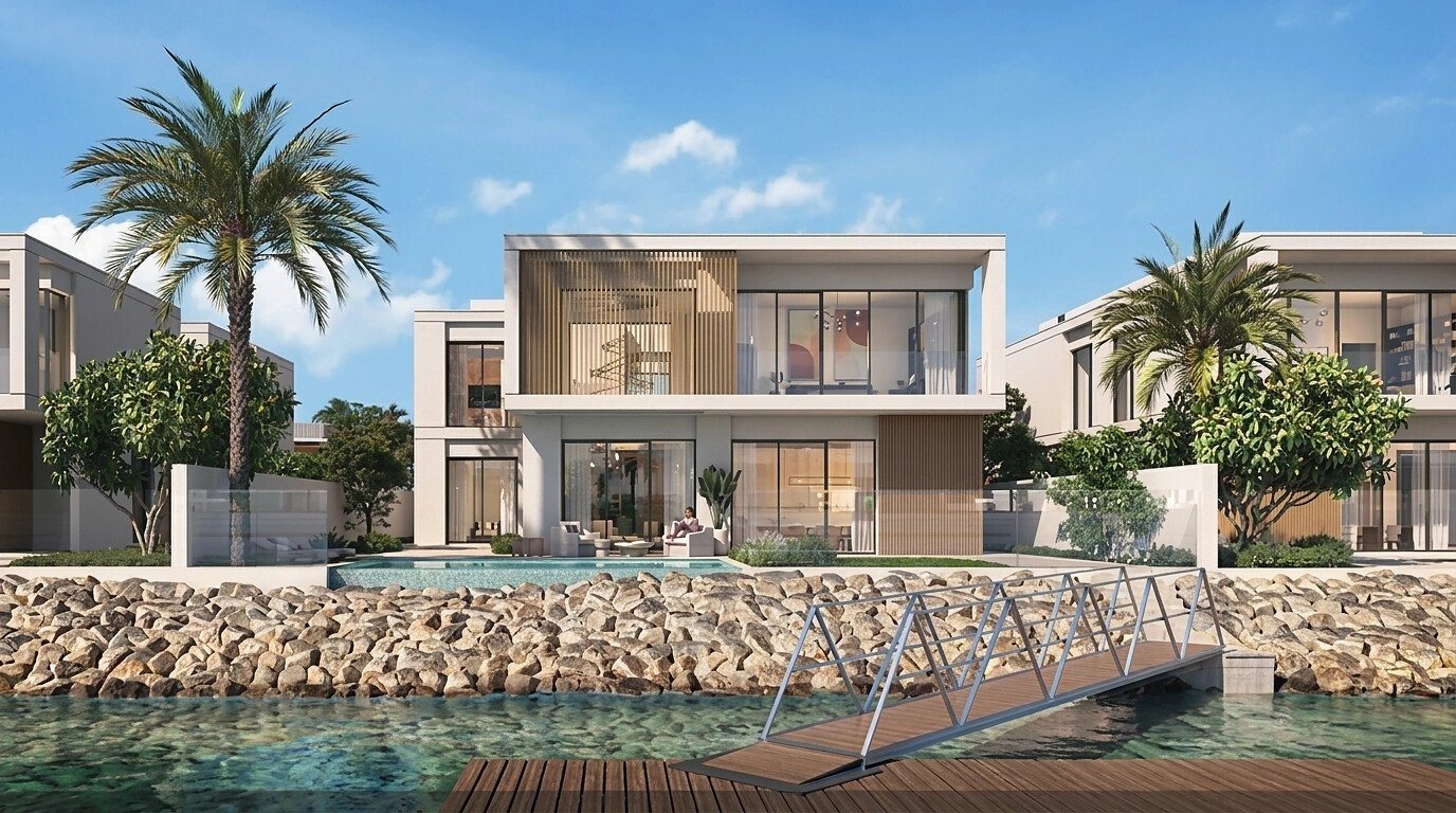 Yas Riva Reserve — waterfront villa with private jetty (Aldar render)